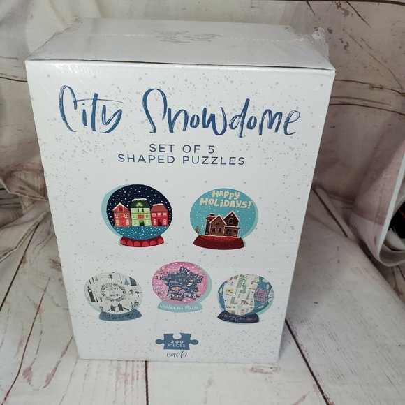 City Snowdome Set Of 5 Shaped Puzzles 200 Pieces Each Small Town Christmas - Picture 5 of 9